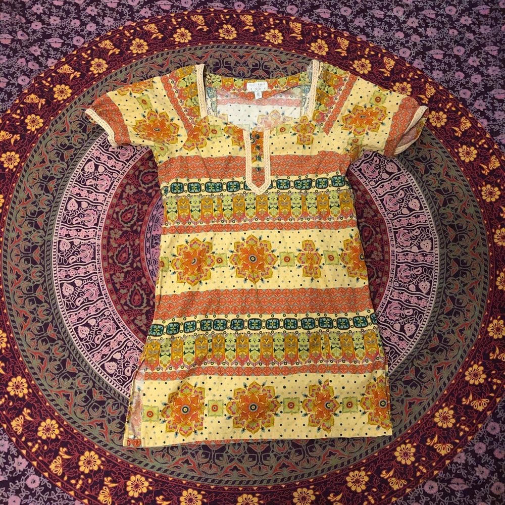 XS yellow and orange flower patter corduroy dress